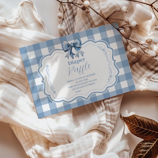 キュートなブルーリボンのギンガムラッフルおむつ エンクロージャーカード
