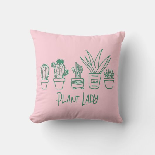 キュートなプラントレディおもしろいサボテン引用文インピンクグリーン クッション (正面)