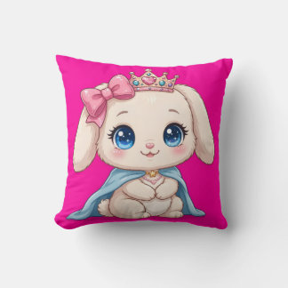 キュートなプリンセスうさぎのホットピンクスロー枕 - かわいい クッション