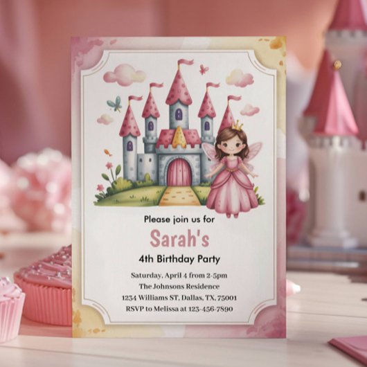 キュートなプリンセスのおとぎ話の誕生日 招待状