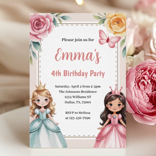 キュートなプリンセスの誕生日パーティー 招待状