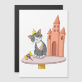 キュートなプリンセス猫と城のマグネットカード マグネット招待状 (正面/裏面)