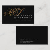 キュートなプレーングレーブラックモノグラムビジネスカード 名刺 (正面/裏面)