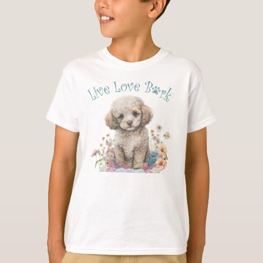 キュートなプードルの犬の花 Tシャツ (正面)