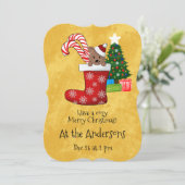 キュートなベアーキャンディーケーンinクリスマスストッキング 招待状 (スタンド正面)
