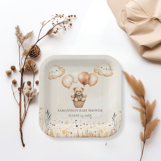 キュートなベアーニュートラルベイビーシャワー ペーパープレート