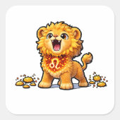 キュートなベイビーレオ(獅子座)ステッカー – かわいい金色のライオン スクエアシール (正面)