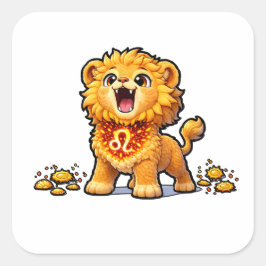 キュートなベイビーレオ(獅子座)ステッカー – かわいい金色のライオン スクエアシール