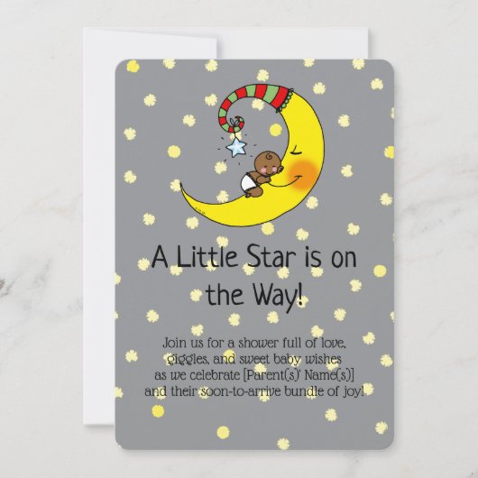 キュートなベビーシャワーアンダーザスターズ招待状 セーブザデート (正面)
