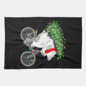 キュートなベ運アのクリスマスツリーへのサイクリストへの贈り物 キッチンタオル (横)