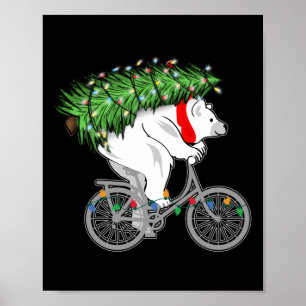 キュートなベ運アのクリスマスツリーへのサイクリストへの贈り物 ポスター
