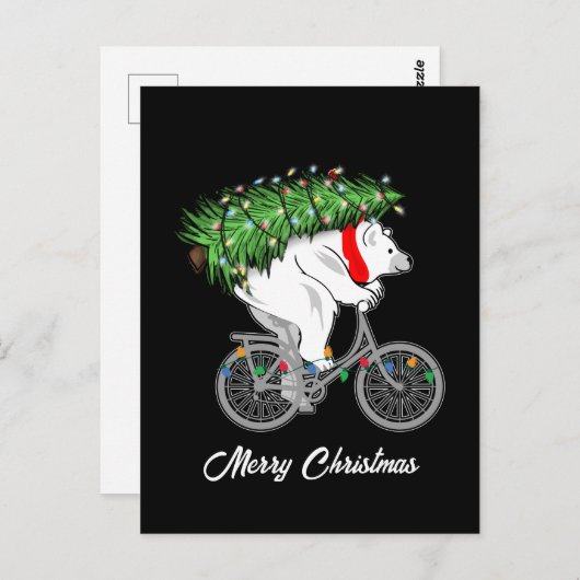 キュートなベ運アのクリスマスツリーへのサイクリストへの贈り物 ポストカード (正面/裏面)