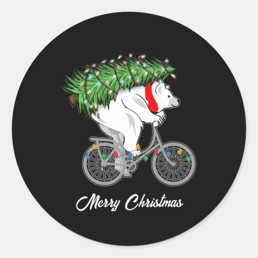 キュートなベ運アのクリスマスツリーへのサイクリストへの贈り物 ラウンドシール (正面)