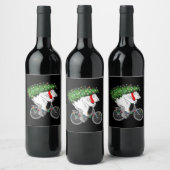 キュートなベ運アのクリスマスツリーへのサイクリストへの贈り物 ワインラベル (ボトル)