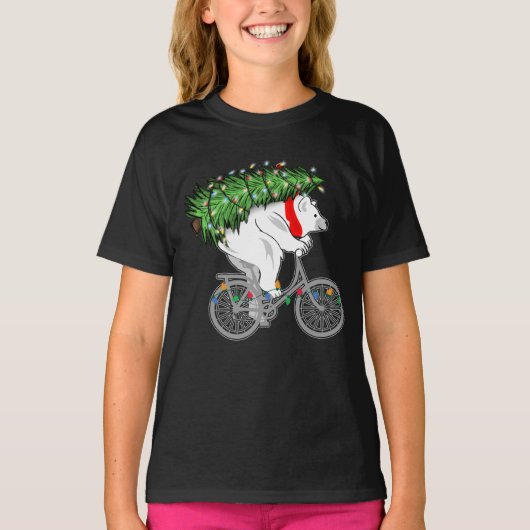 キュートなベ運アのクリスマスツリーへのサイクリストへの贈り物 Tシャツ (正面)