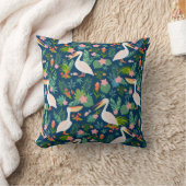 キュートなペリカンカラフル熱帯花パターン クッション (ブランケット)