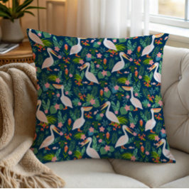 キュートなペリカンカラフル熱帯花パターン クッション