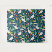 キュートなペリカンカラフル熱帯花パターン タペストリー (正面(横))