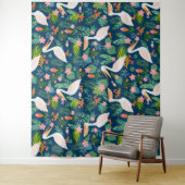 キュートなペリカンカラフル熱帯花パターン タペストリー (インサイチュ)