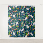 キュートなペリカンカラフル熱帯花パターン タペストリー (正面)