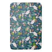 キュートなペリカンカラフル熱帯花パターン バスマット (正面縦)