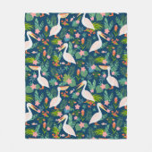 キュートなペリカンカラフル熱帯花パターン フリースブランケット (正面)