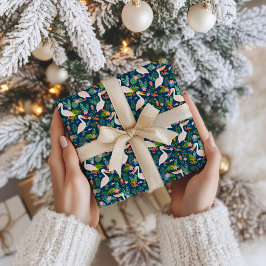 キュートなペリカンカラフル熱帯花パターン ラッピングペーパー