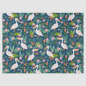 キュートなペリカンカラフル熱帯花パターン 薄葉紙 (正面)