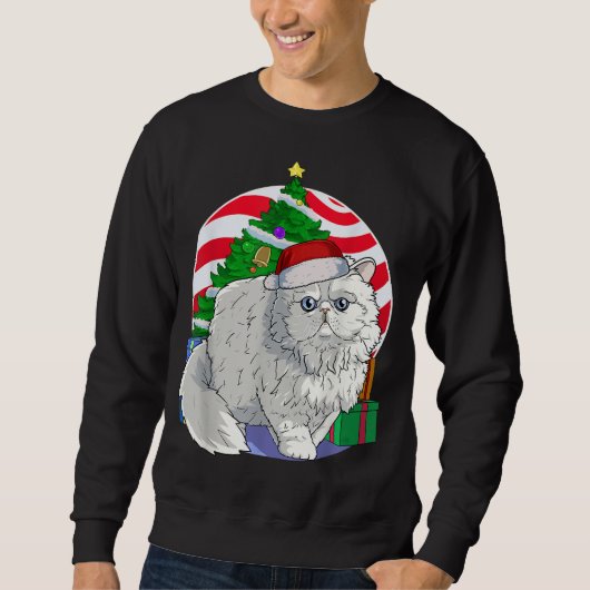 キュートなペルシャ猫サンタクリスマスツリーデコール スウェットシャツ (正面)