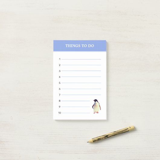 キュートなペンギンと編集可能なポストイットノート ポストイット (デスク上)