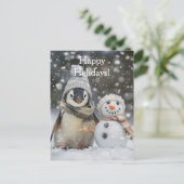 キュートなペンギンと雪だるま冬テーマ ポストカード (スタンド正面)