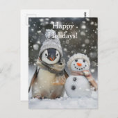 キュートなペンギンと雪だるま冬テーマ ポストカード (正面/裏面)