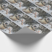 キュートなペンギンと雪だるま冬テーマ ラッピングペーパー (角)