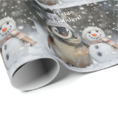 キュートなペンギンと雪だるま冬テーマ ラッピングペーパー (ロールコーナー)