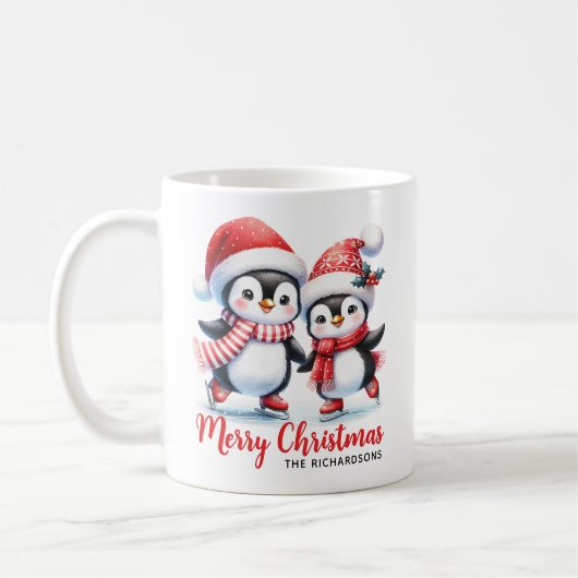 キュートなペンギンのアイススケーターパーソナライズされたクリスマス コーヒーマグカップ (左)