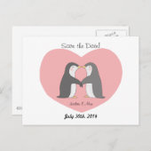 キュートなペンギンのカップル日付はがきを保存 案内ポストカード (正面/裏面)