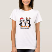 キュートなペンギンのカップル クリスマス – 祝祭の休日 Tシャツ (正面)