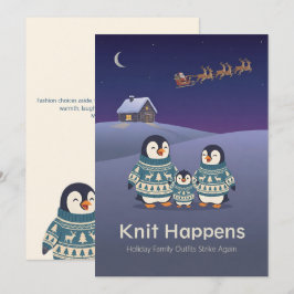 キュートなペンギンのセーター家族 | ウィットなクリスマスのフラットデザイン シーズンカード