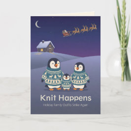 キュートなペンギンのセーター家族 | ウィットなクリスマス シーズンカード