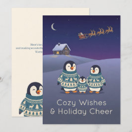 キュートなペンギンのセーター家族 モダンなクリスマスのフラットデザイン シーズンカード