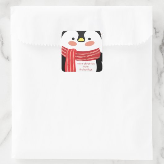 キュートなペンギンパーソナライズされたクリスマスギフトシール スクエアシール (バッグ)