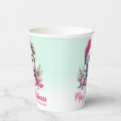 キュートなペンギンピンクとミントグリーンメリークリスマス 紙コップ (右)