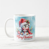 キュートなペンギンブルーと赤いメリークリスマス コーヒーマグカップ (左)