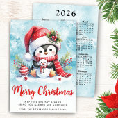 キュートなペンギンブルーと赤いメリークリスマス シーズンカード