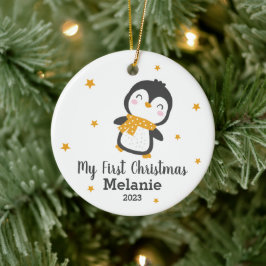 キュートなペンギンベビーの白いセラム初めてのクリスマス セラミックオーナメント