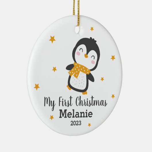 キュートなペンギンベビーの白いセラム初めてのクリスマス セラミックオーナメント (右)