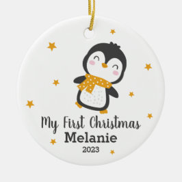 キュートなペンギンベビーの白いセラム初めてのクリスマス セラミックオーナメント