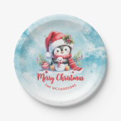 キュートなペンギン赤と青のカスタムクリスマス ペーパープレート (正面)