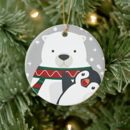 キュートなペンギン食べベアドリンク楽しいクリスマス セラミックオーナメント