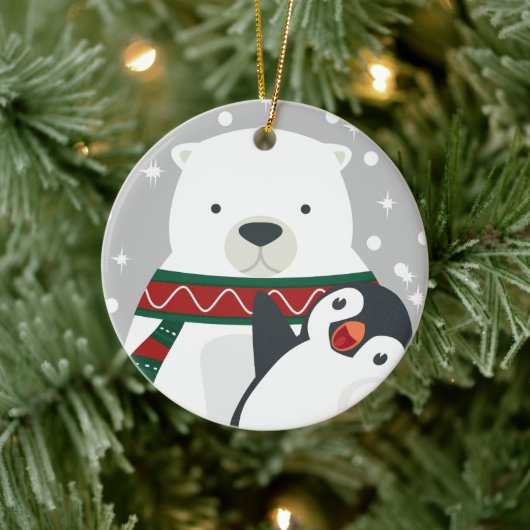 キュートなペンギン食べベアドリンク楽しいクリスマス セラミックオーナメント (ツリー)